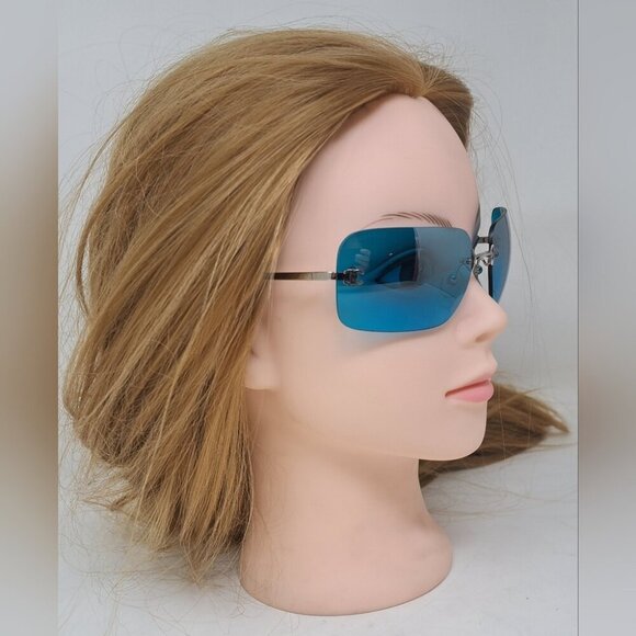 Chanel Women's Sunglasses Vintage 90s Blue Rectangular Italy 4017 62-17-140 - Picture 8 of 16